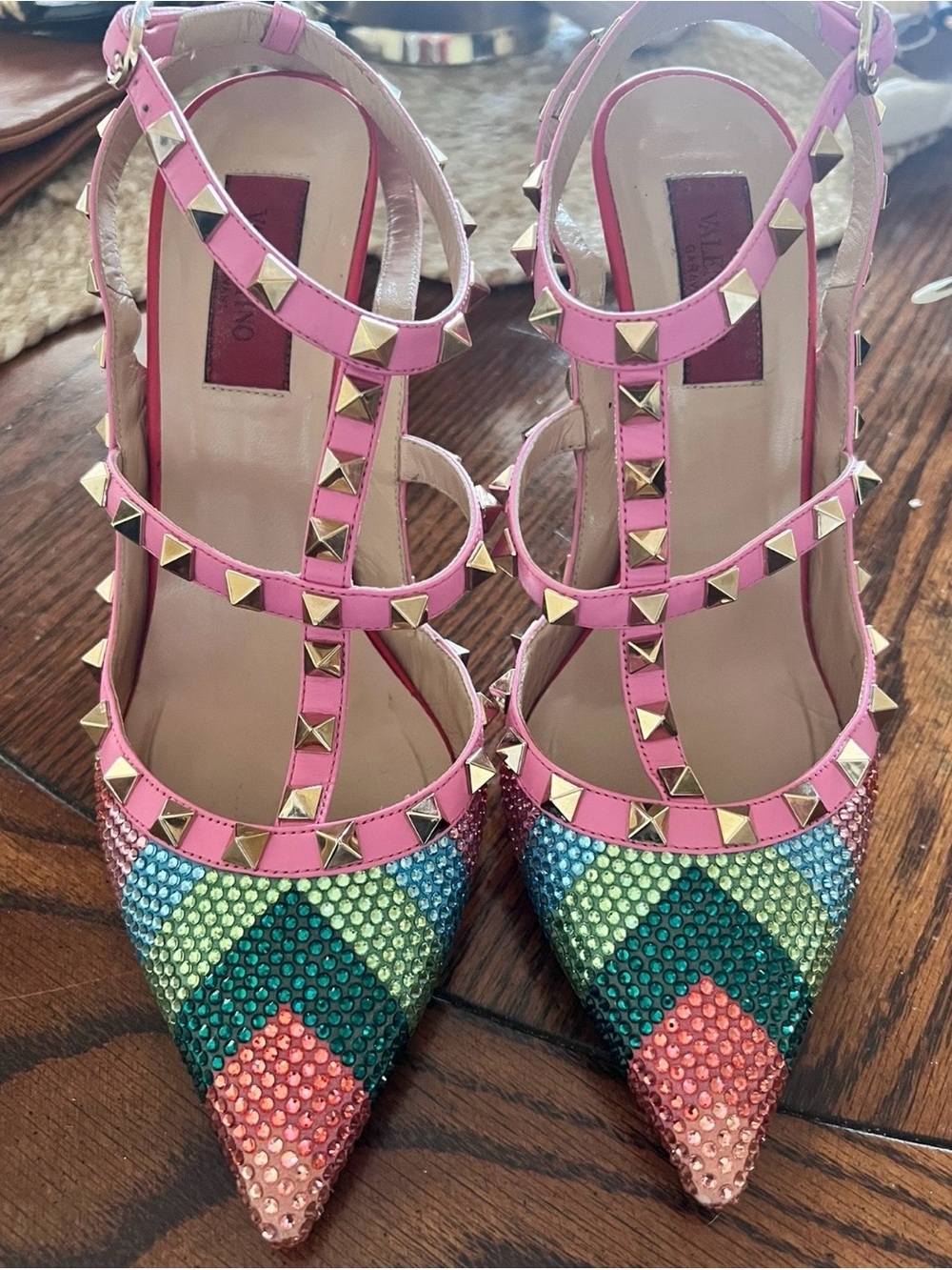 Valentino Garavani Pink Multi-Color Studded Pointed Toe Heels